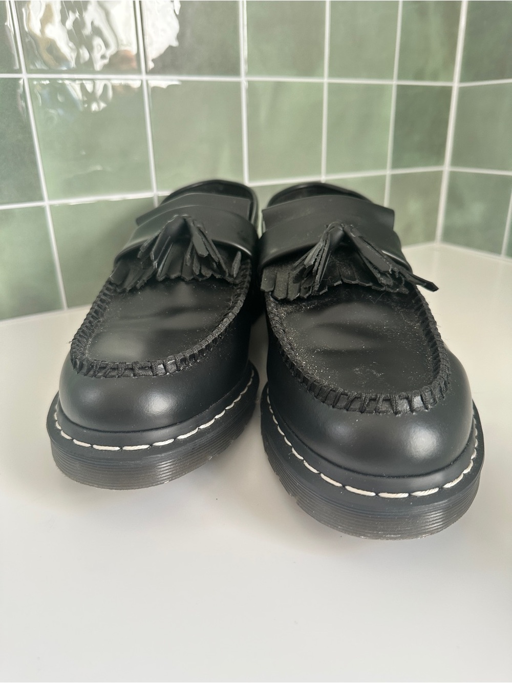 Dr. Martens Adrian Black Leather Tassel Loafers for Men - White Stitch - Picture 3 of 7